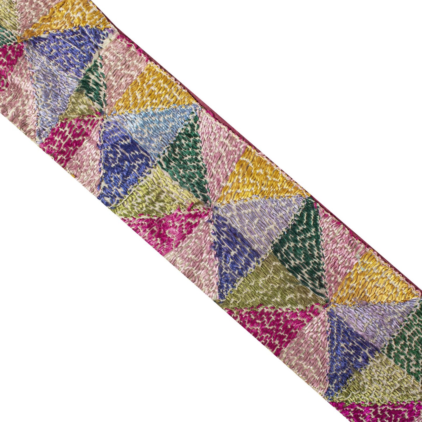 Sanskriti Vintage 1 Yard 3.2"W Sari Border Pure Silk Handmade Bagh Phulkari Lace