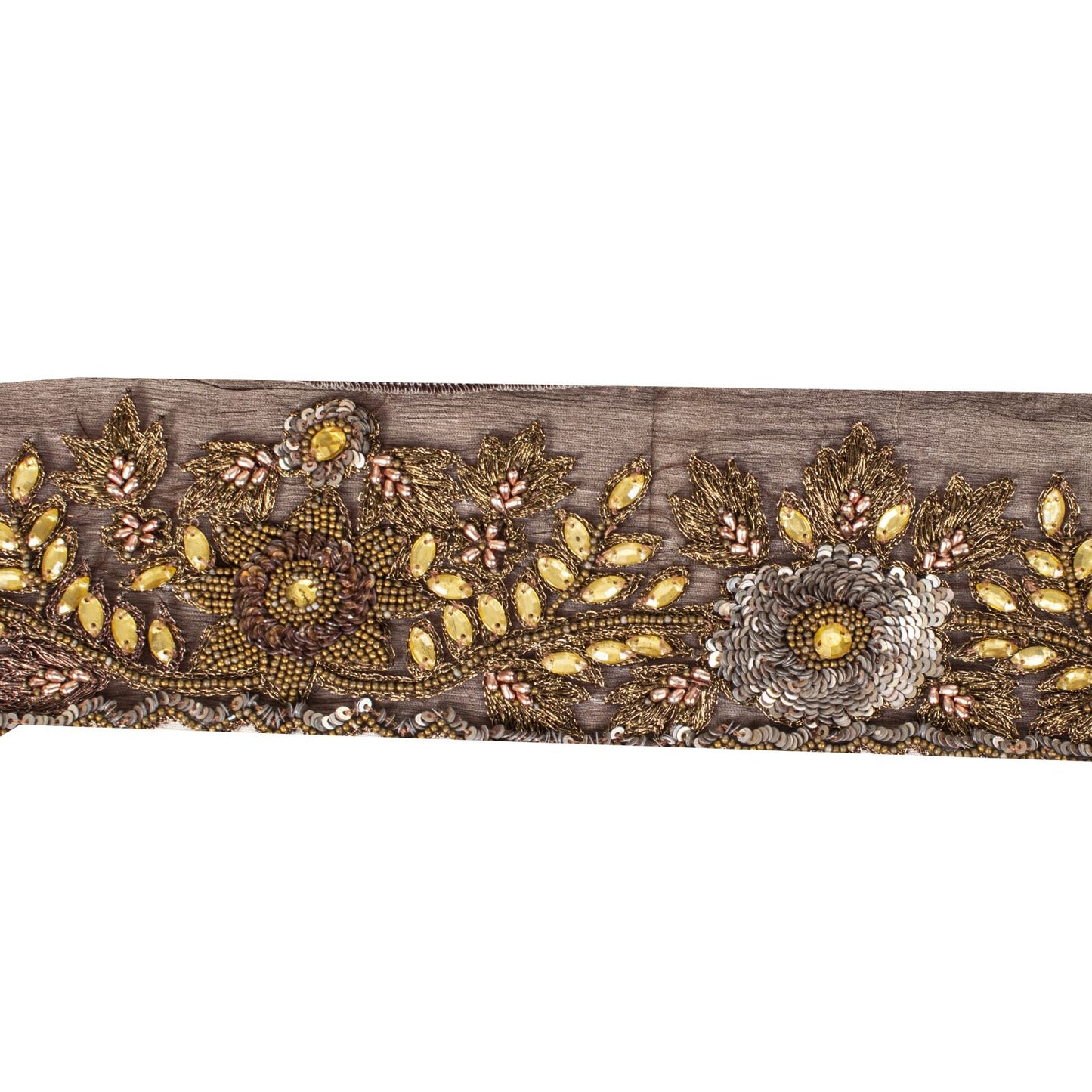 Sanskriti Vintage 1 YD 3.2"W Sari Border Brown Pure Chiffon Hand Bead Craft Lace