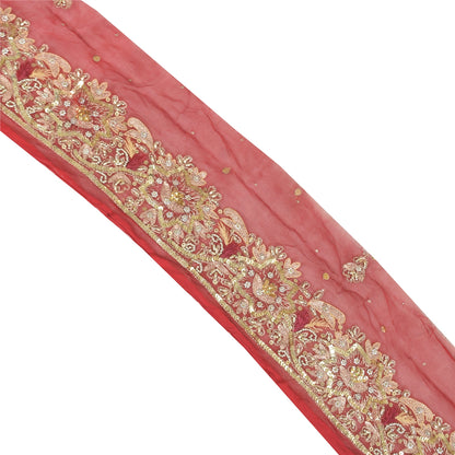 SANSKRITI VINTAGE SAREE BORDER HAND BEADED 1 YDTRIMS SEQUINS LACE 3'W MAROON