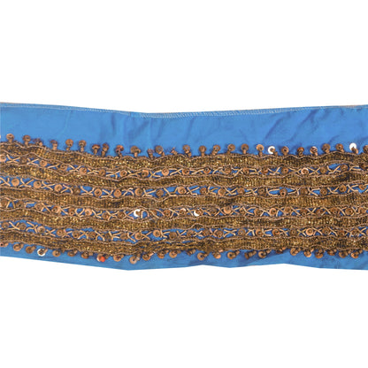 SANSKRITI VINTAGE SAREE BORDER HAND BEADED 1YD GOTA WORK TRIMS LACE 2.5'W BLUE