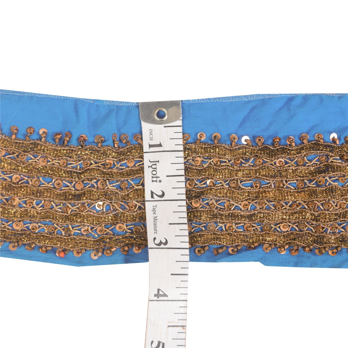 SANSKRITI VINTAGE SAREE BORDER HAND BEADED 1YD GOTA WORK TRIMS LACE 2.5'W BLUE