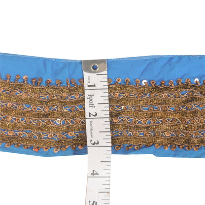 SANSKRITI VINTAGE SAREE BORDER HAND BEADED 1YD GOTA WORK TRIMS LACE 2.5'W BLUE