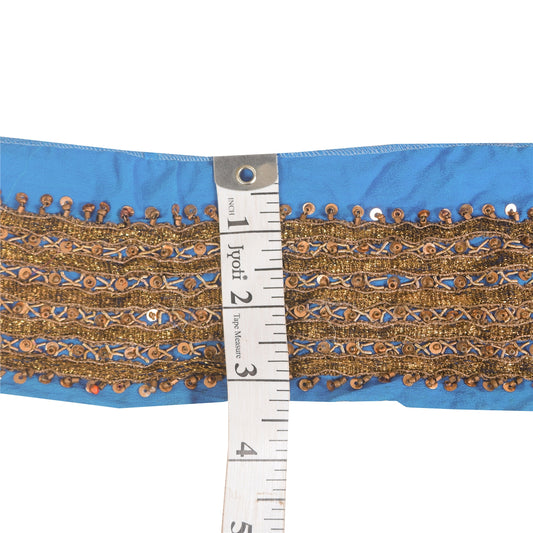 SANSKRITI VINTAGE SAREE BORDER HAND BEADED 1YD GOTA WORK TRIMS LACE 2.5'W BLUE