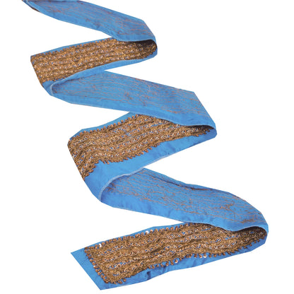 SANSKRITI VINTAGE SAREE BORDER HAND BEADED 1YD GOTA WORK TRIMS LACE 2.5'W BLUE