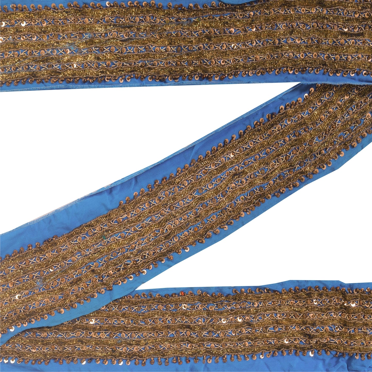 SANSKRITI VINTAGE SAREE BORDER HAND BEADED 1YD GOTA WORK TRIMS LACE 2.5'W BLUE