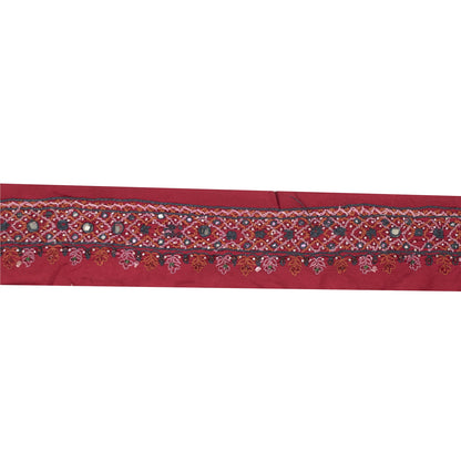 Sanskriti Vintage Sari Border Hand Bead Craft Trims Lace 1YD Indian Maroon 2.6W