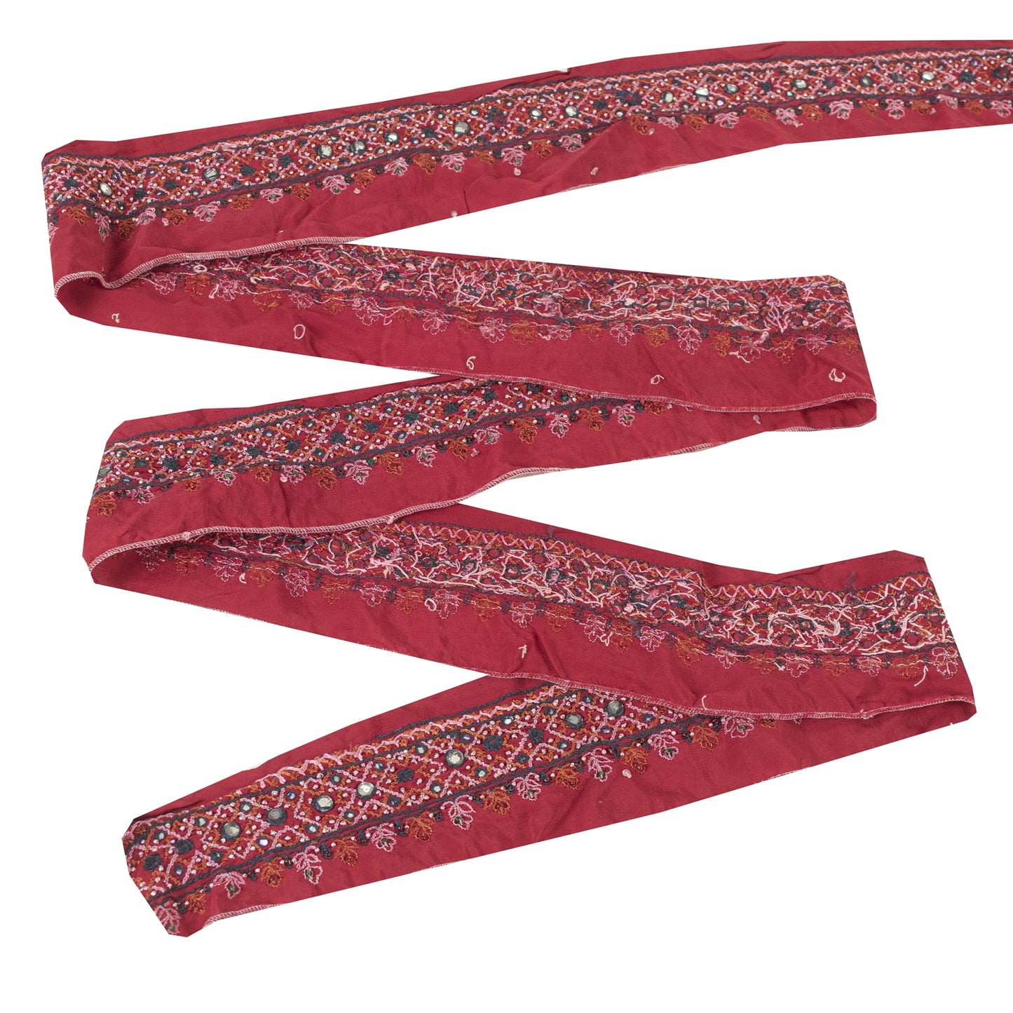 Sanskriti Vintage Sari Border Hand Bead Craft Trims Lace 1YD Indian Maroon 2.6W