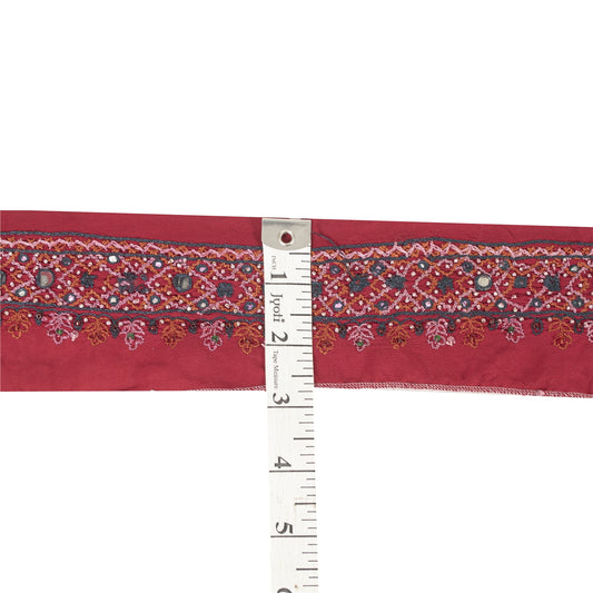 Sanskriti Vintage Sari Border Hand Bead Craft Trims Lace 1YD Indian Maroon 2.6W