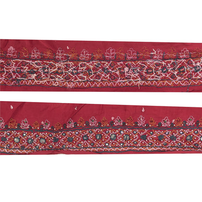 Sanskriti Vintage Sari Border Hand Bead Craft Trims Lace 1YD Indian Maroon 2.6W
