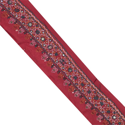 Sanskriti Vintage Sari Border Hand Bead Craft Trims Lace 1YD Indian Maroon 2.6W