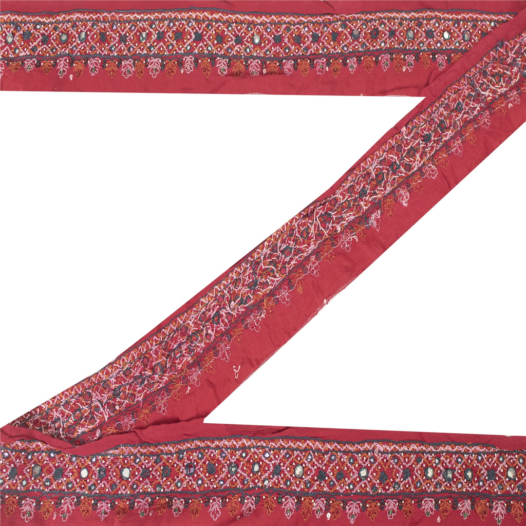 Sanskriti Vintage Sari Border Hand Bead Craft Trims Lace 1YD Indian Maroon 2.6W