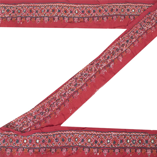 Sanskriti Vintage Sari Border Hand Bead Craft Trims Lace 1YD Indian Maroon 2.6W