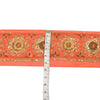 SANSKRITI VINTAGE SARI BORDER HAND BEADED CRAFT 1YD TRIMS FLORAL LACE 4'W PEACH