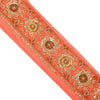 SANSKRITI VINTAGE SARI BORDER HAND BEADED CRAFT 1YD TRIMS FLORAL LACE 4'W PEACH