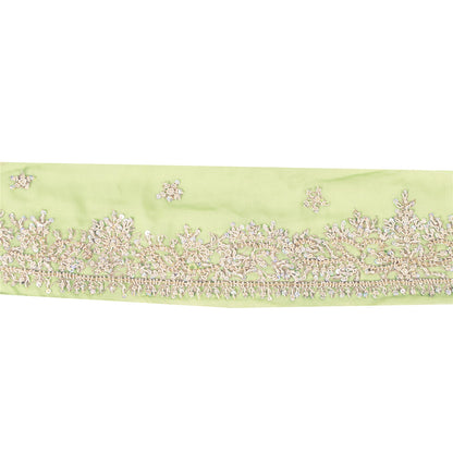 Sanskriti Vintage Sari Border Hand Beaded 1 YD Trim Zardozi Green 2W Lace Ribbon