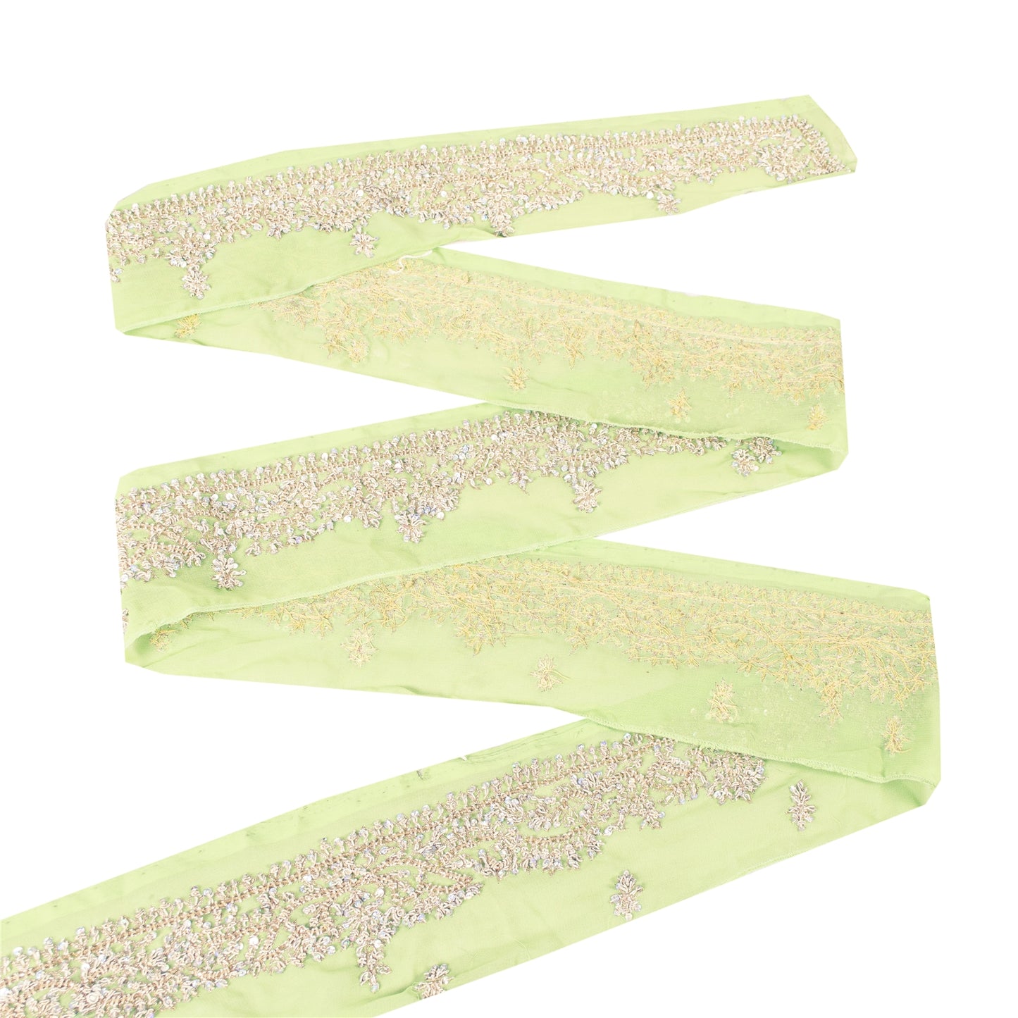 Sanskriti Vintage Sari Border Hand Beaded 1 YD Trim Zardozi Green 2W Lace Ribbon