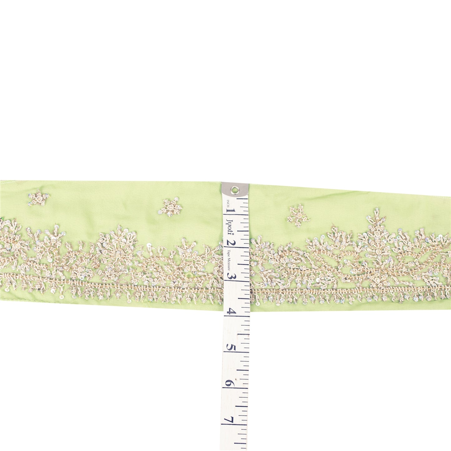 Sanskriti Vintage Sari Border Hand Beaded 1 YD Trim Zardozi Green 2W Lace Ribbon