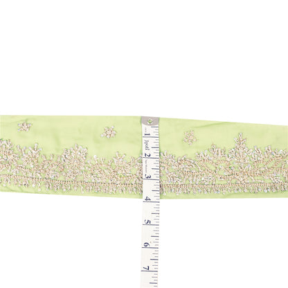 Sanskriti Vintage Sari Border Hand Beaded 1 YD Trim Zardozi Green 2W Lace Ribbon