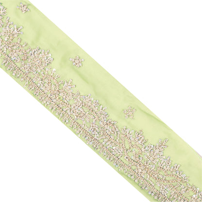 Sanskriti Vintage Sari Border Hand Beaded 1 YD Trim Zardozi Green 2W Lace Ribbon