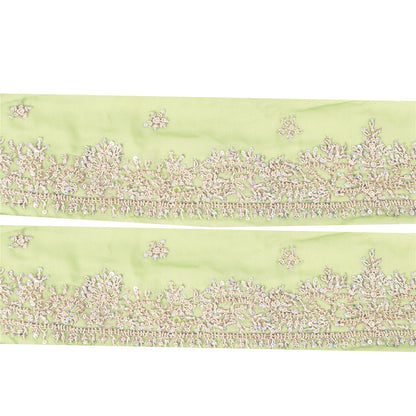 Sanskriti Vintage Sari Border Hand Beaded 1 YD Trim Zardozi Green 2W Lace Ribbon
