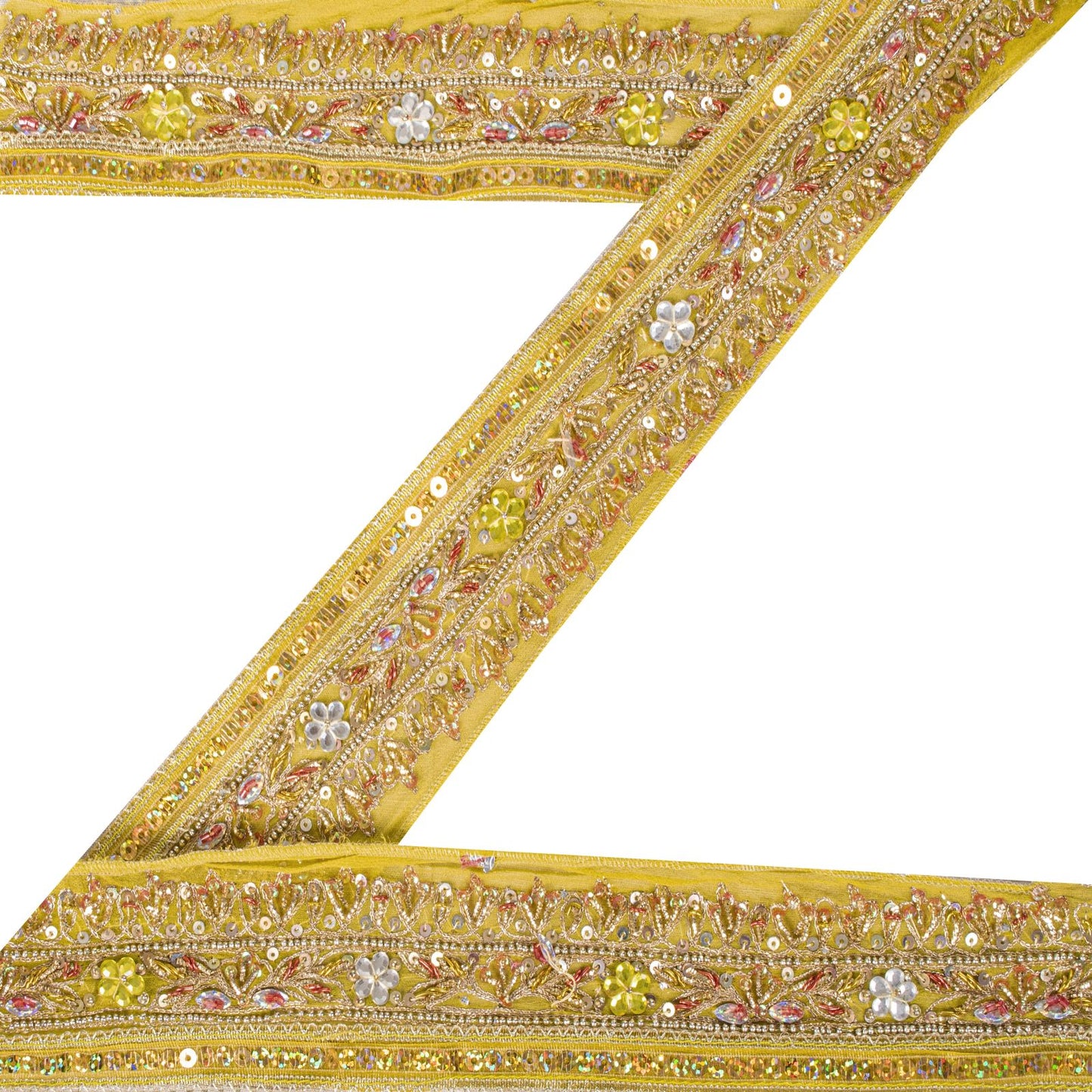Sanskriti Vintage 1 YD 2.2"W Sari Border Yellow Pure Georgette Hand Embroidered