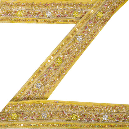 Sanskriti Vintage 1 YD 2.2"W Sari Border Yellow Pure Georgette Hand Embroidered