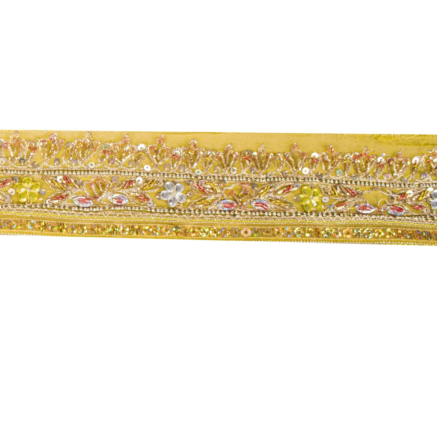 Sanskriti Vintage 1 YD 2.2"W Sari Border Yellow Pure Georgette Hand Embroidered