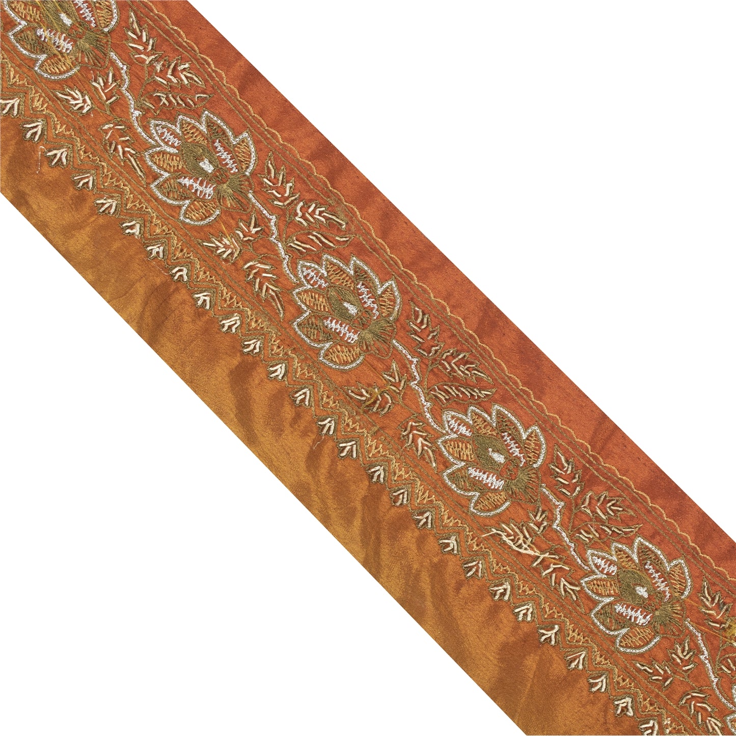 Sanskriti Vintage Sari Border Hand Embroidered Craft Trims Zari Lace 1 YD Orange