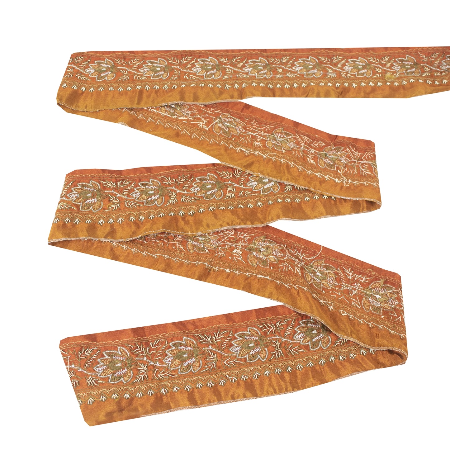 Sanskriti Vintage Sari Border Hand Embroidered Craft Trims Zari Lace 1 YD Orange