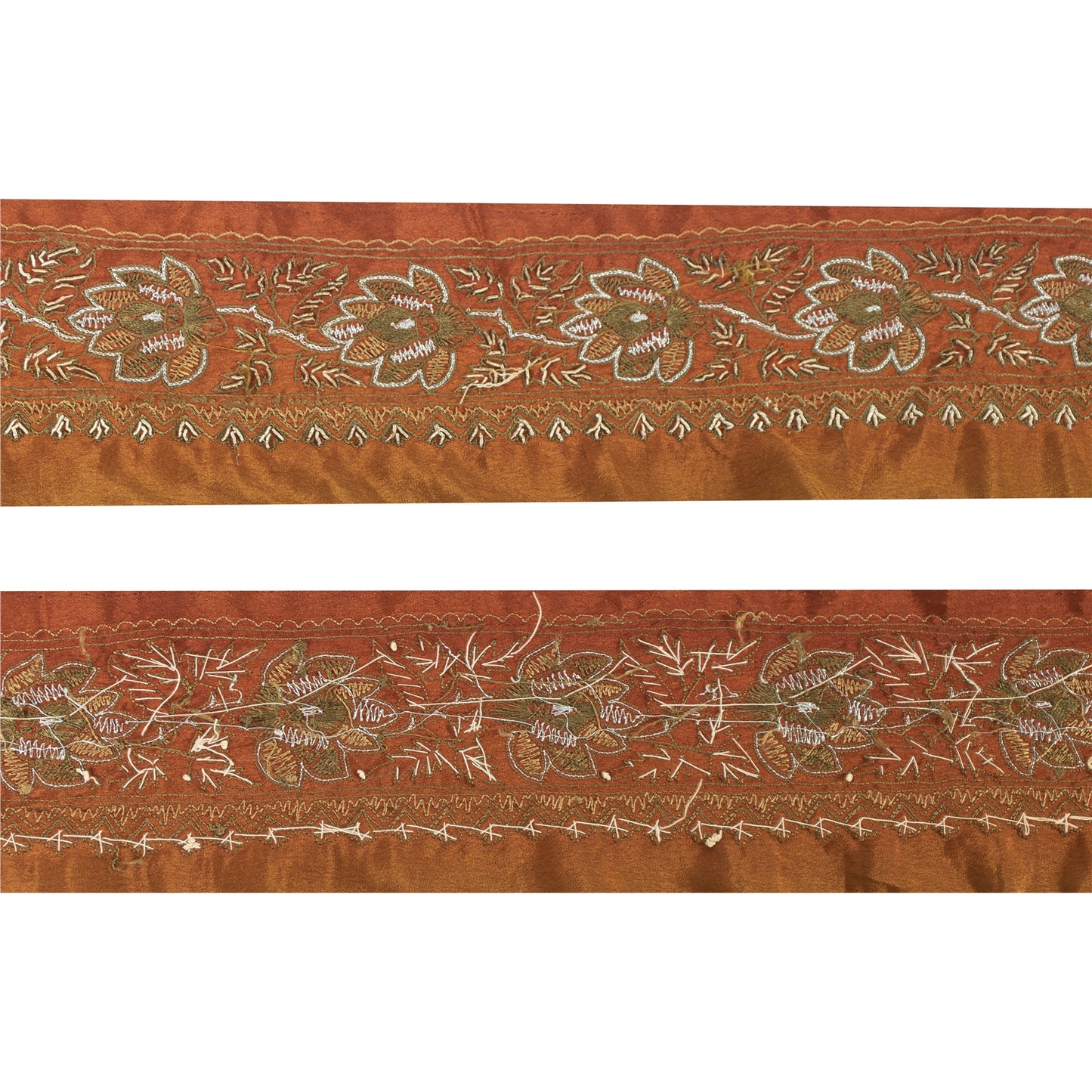 Sanskriti Vintage Sari Border Hand Embroidered Craft Trims Zari Lace 1 YD Orange