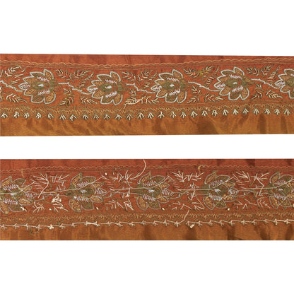 Sanskriti Vintage Sari Border Hand Embroidered Craft Trims Zari Lace 1 YD Orange
