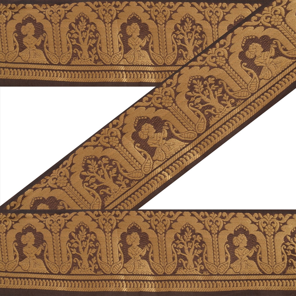 Sanskriti Vintage 1 Yard Trim Brown Sari Border Brocade Craft Sewing Lace
