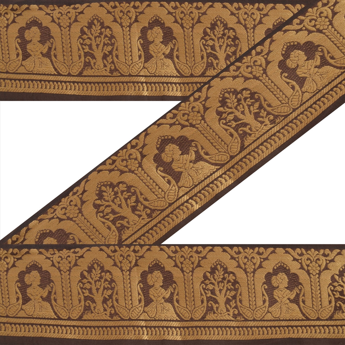 Sanskriti Vintage 1 Yard Trim Brown Sari Border Brocade Craft Sewing Lace