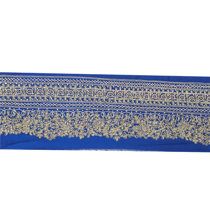 Sanskriti VINTAGE SARI BORDER HAND EMBROIDERED PAISLEY 1YD TRIMS LACE 3.5'W BLUE