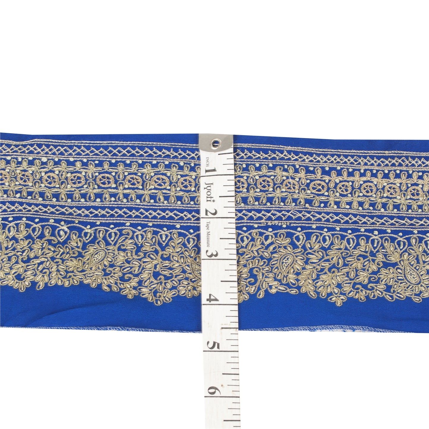 Sanskriti VINTAGE SARI BORDER HAND EMBROIDERED PAISLEY 1YD TRIMS LACE 3.5'W BLUE