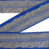 Sanskriti VINTAGE SARI BORDER HAND EMBROIDERED PAISLEY 1YD TRIMS LACE 3.5'W BLUE
