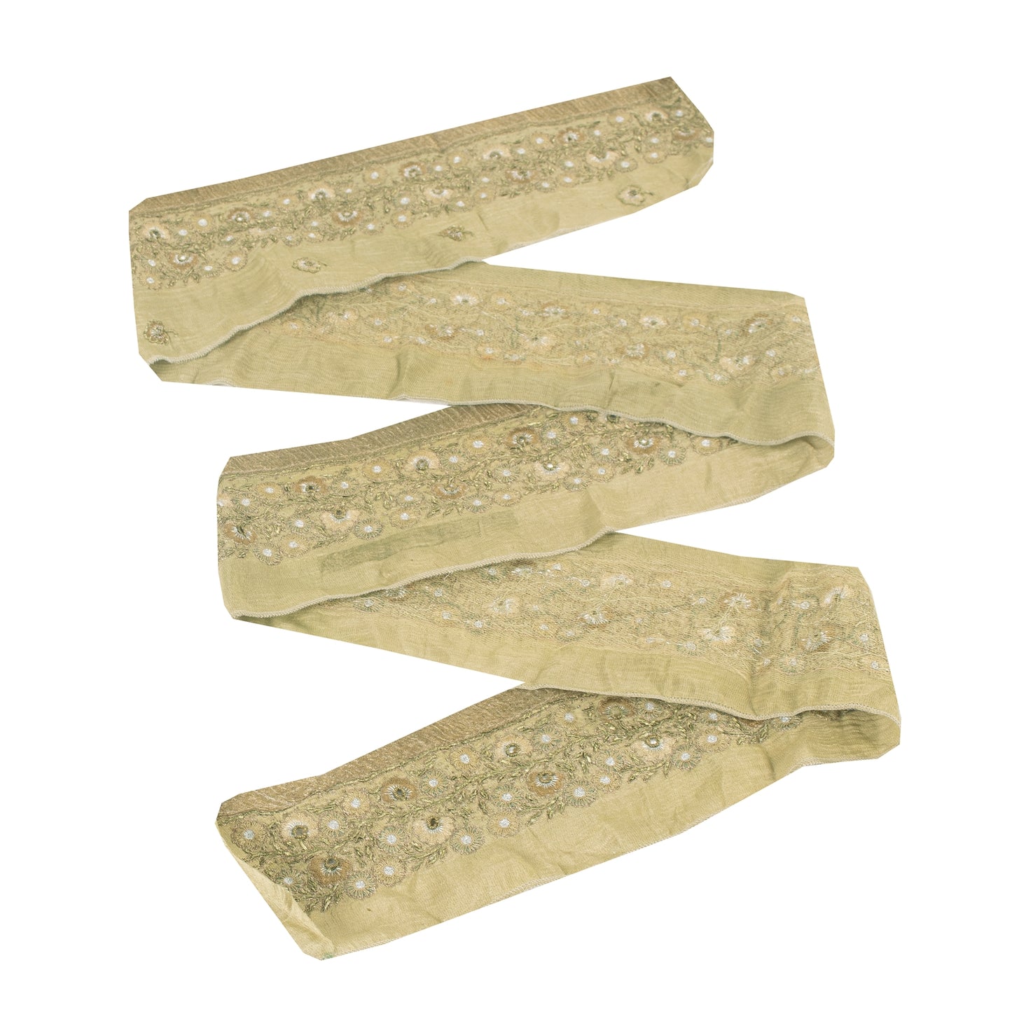 SANSKRITI VINTAGE SARI BORDER HAND BEADED FLORAL 1YD TRIMS LACE 2.5'W PURE SILK
