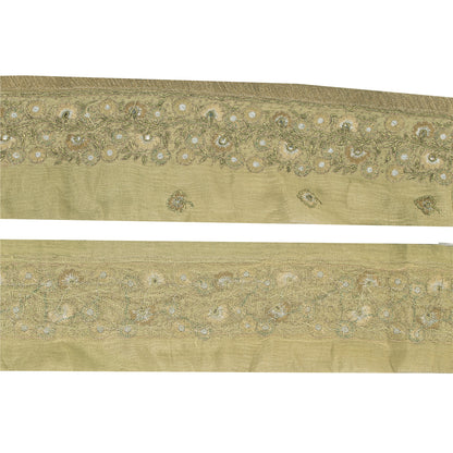 SANSKRITI VINTAGE SARI BORDER HAND BEADED FLORAL 1YD TRIMS LACE 2.5'W PURE SILK
