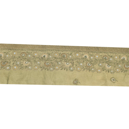 SANSKRITI VINTAGE SARI BORDER HAND BEADED FLORAL 1YD TRIMS LACE 2.5'W PURE SILK