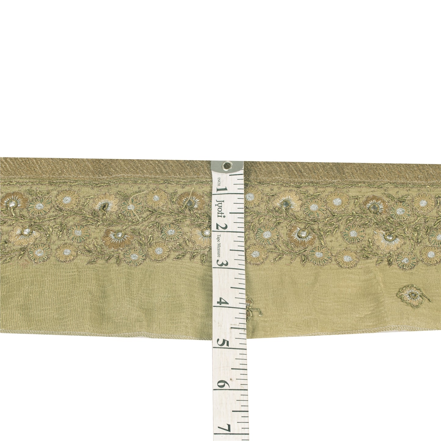 SANSKRITI VINTAGE SARI BORDER HAND BEADED FLORAL 1YD TRIMS LACE 2.5'W PURE SILK