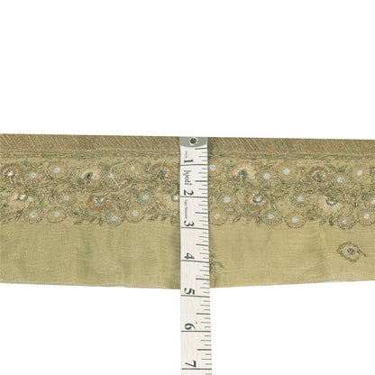 SANSKRITI VINTAGE SARI BORDER HAND BEADED FLORAL 1YD TRIMS LACE 2.5'W PURE SILK