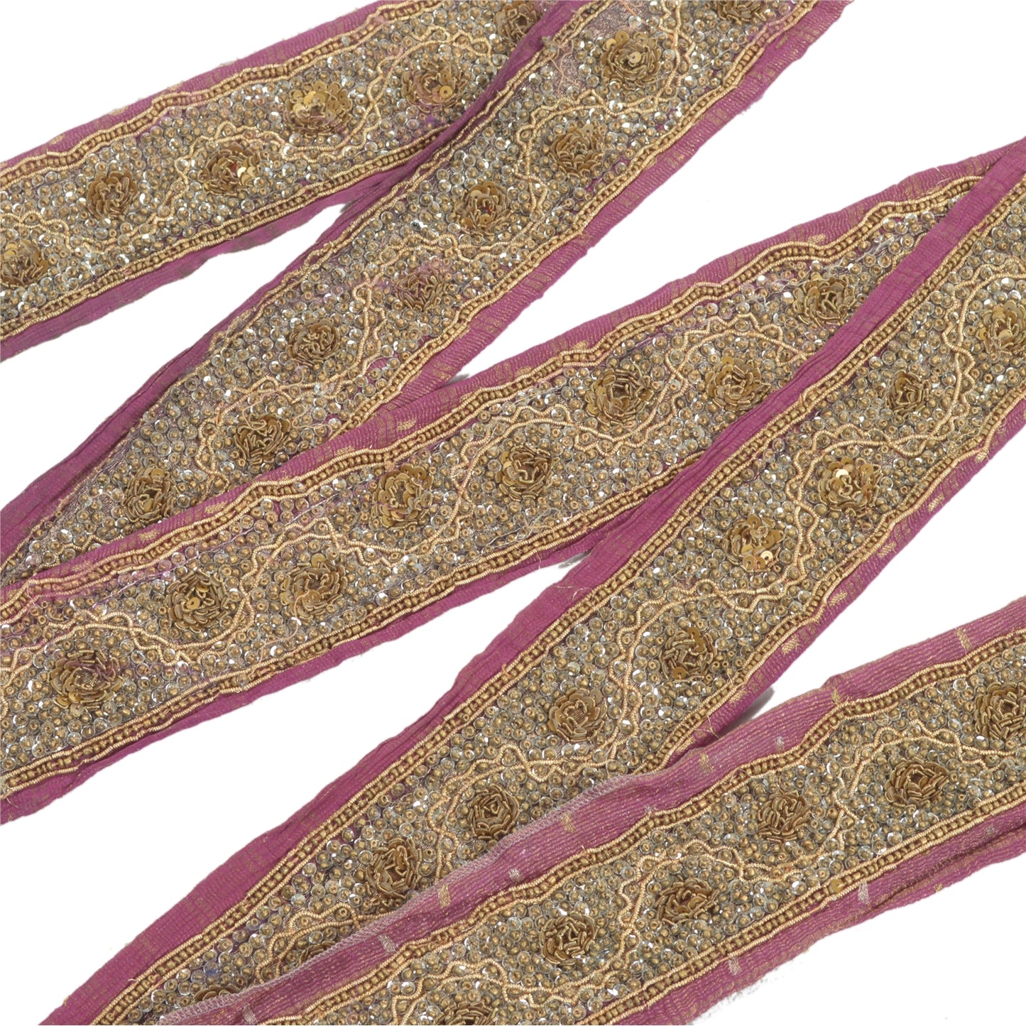 Sanskriti Vintage Sari Border Hand Beaded Craft 1 Yd Sewing Purple Trims Lace