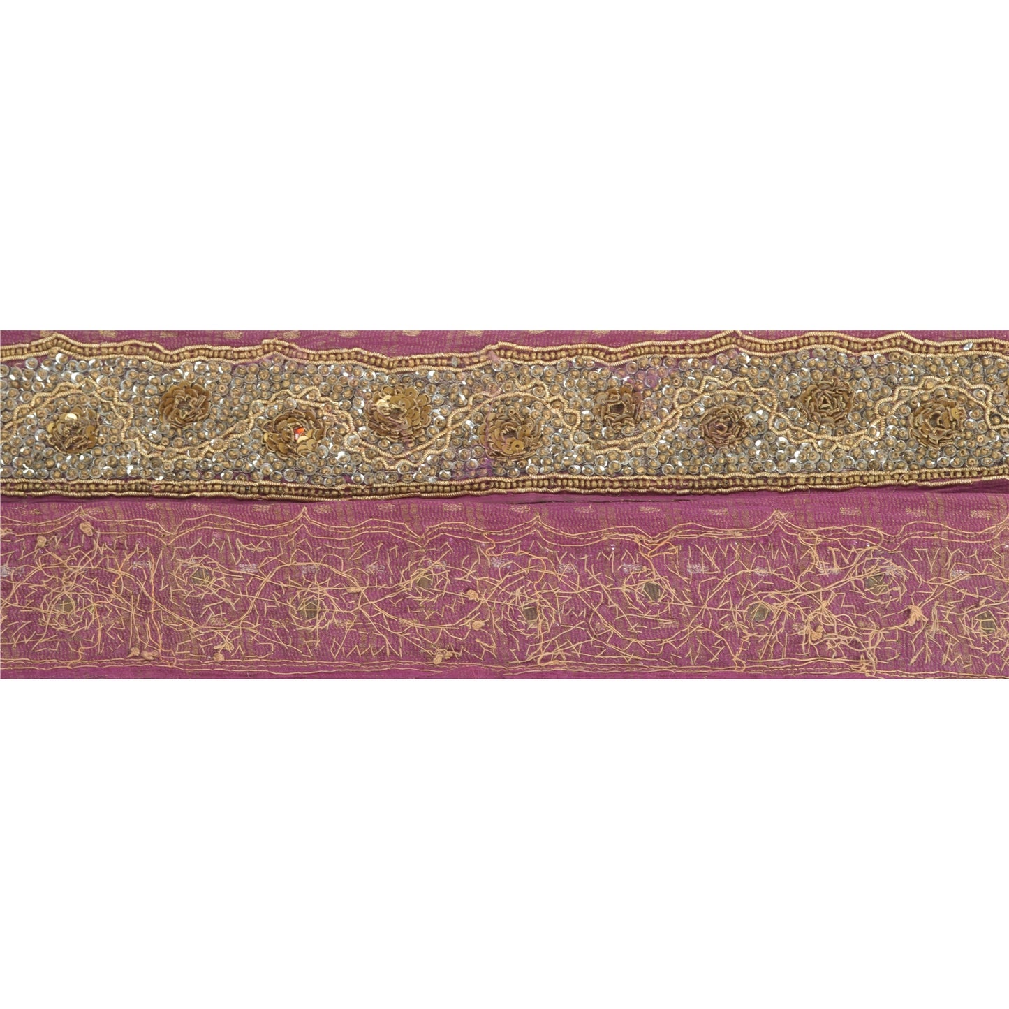 Sanskriti Vintage Sari Border Hand Beaded Craft 1 Yd Sewing Purple Trims Lace