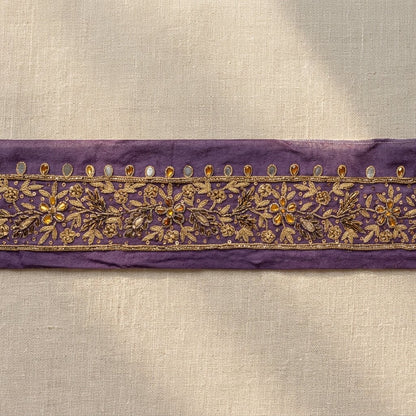 Sanskriti Vintage Purple Pure Georgette 1 YD Sari Border Hand Embroidered Lace