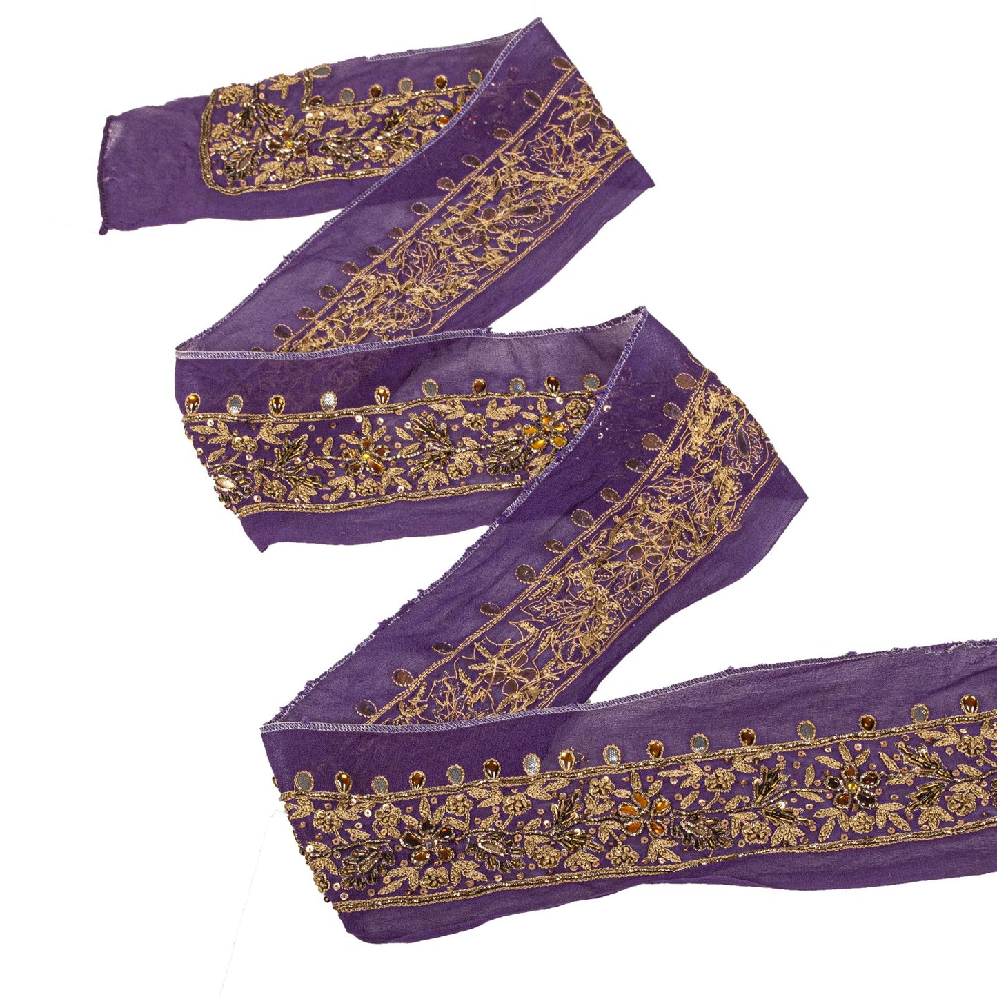 Sanskriti Vintage Purple Pure Georgette 1 YD Sari Border Hand Embroidered Lace
