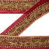 SANSKRITI VINTAGE SARI BORDER HAND BEADED 1 YD TRIMS SEQUINS LACE 2.5'W MAROON