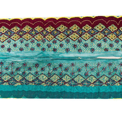 SANSKRITI VINTAGE SARI BORDER HAND BEADED CRAFT 1 YD TRIMS LACE 2'W GREEN MAROON