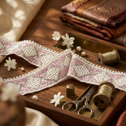 Sanskriti Vintage Pink -Net 1 YD Sari Border Embroidered Craft Trim Lace Ribbon