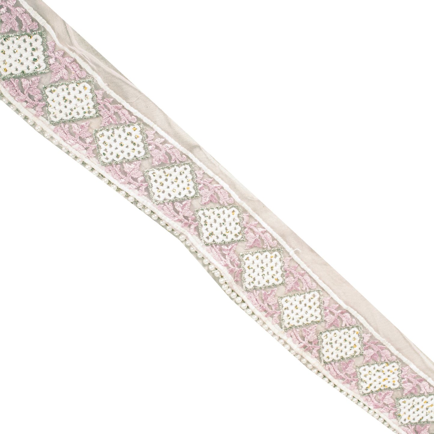 Sanskriti Vintage Pink -Net 1 YD Sari Border Embroidered Craft Trim Lace Ribbon