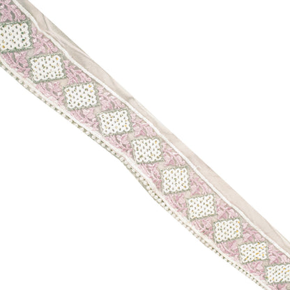 Sanskriti Vintage Pink -Net 1 YD Sari Border Embroidered Craft Trim Lace Ribbon